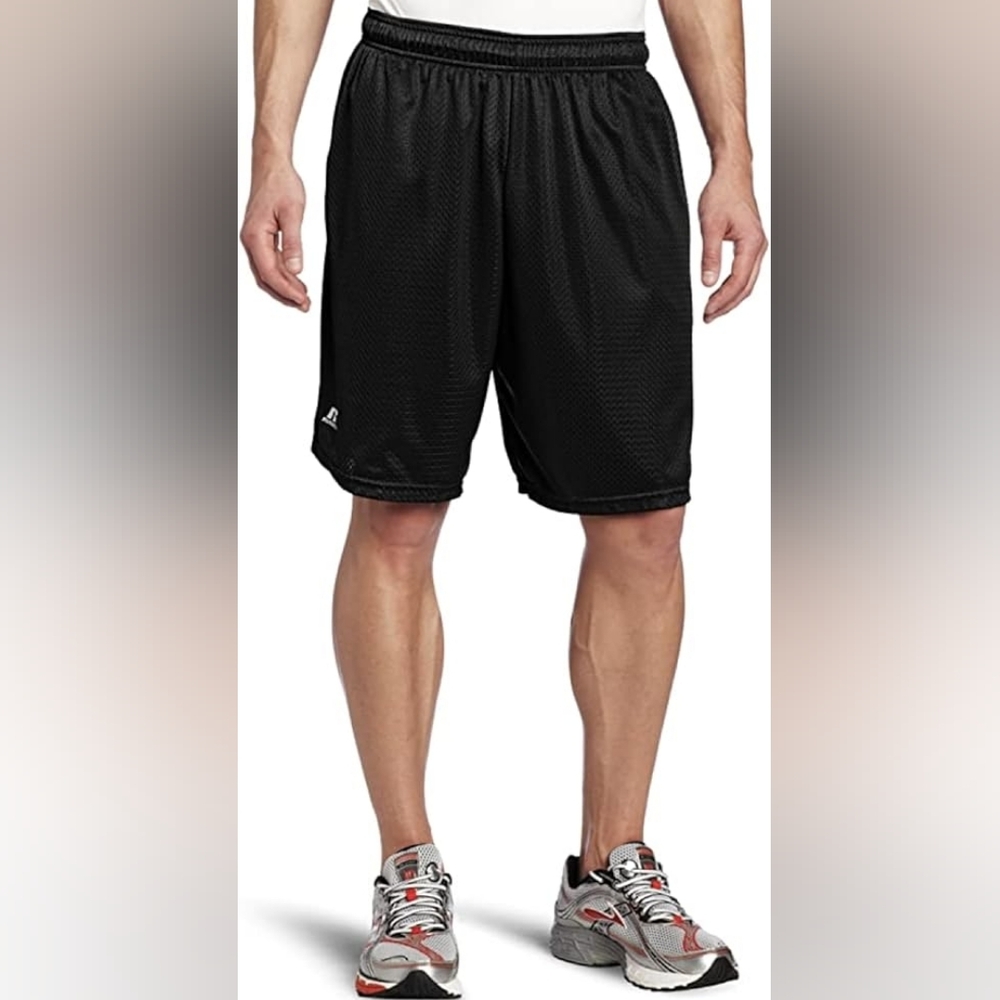 NWOT Russell Athletic Black Men's Power Mesh Drawstring Basketball Shorts - SZ M